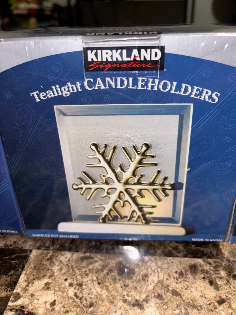 Kirkland Signature Blue and Gold Snowflake Tealight Candleholder